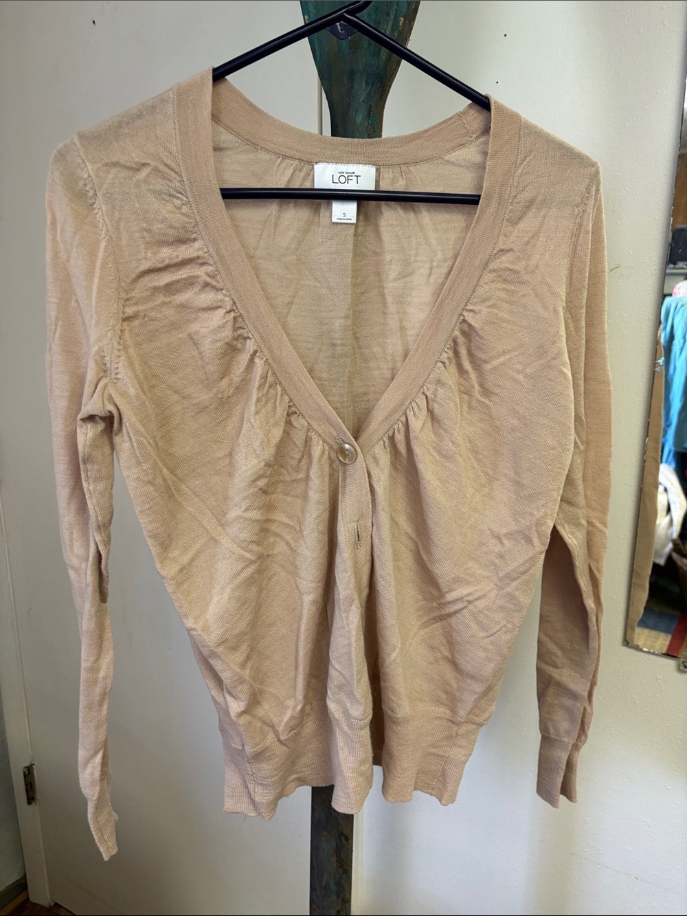 LOFT Tan Single-Button V-Neck Cardigan